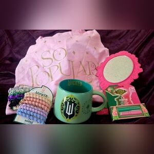 Wicked Bundle- Bag, Mug, Mirror, Elphaba Scrunchies, Glinda Hair Ties,   Lippies